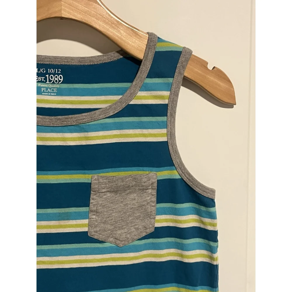 The Children's Place Boys Striped Tank Top Blue Green L 10/12